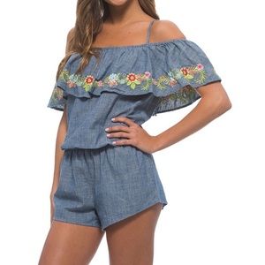 MACBETH COLLECTION ROMPER Chambray with floral detail